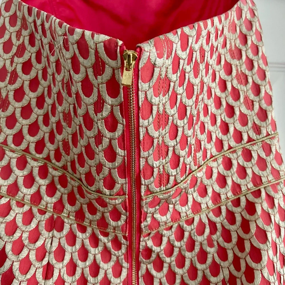 Lilly Pulitzer Adriana Island Coral/Gold Josephina Strapless Dress Size 2 - Picture 6 of 7